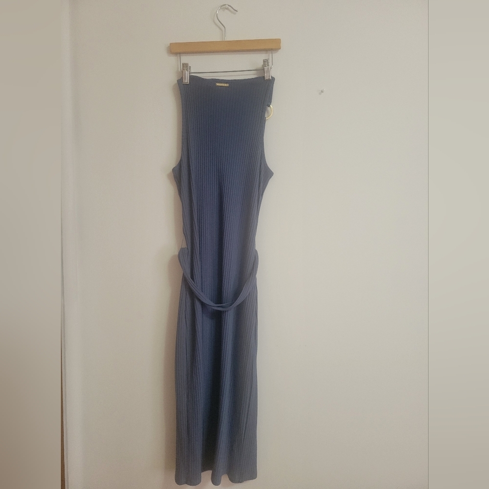 Michael Kors Blue/Grey Ribbed Gold Rings Strap Tank Dress - Picture 5 of 5